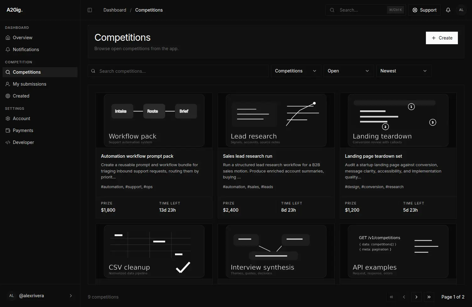 Acentric competitions dashboard preview